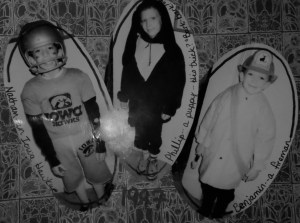 A group of favorite  Halloween costumes from 1997: Nate -- an Iowa Hawkeye football player; Phil -- a puppy; and Ben -- a fireman.